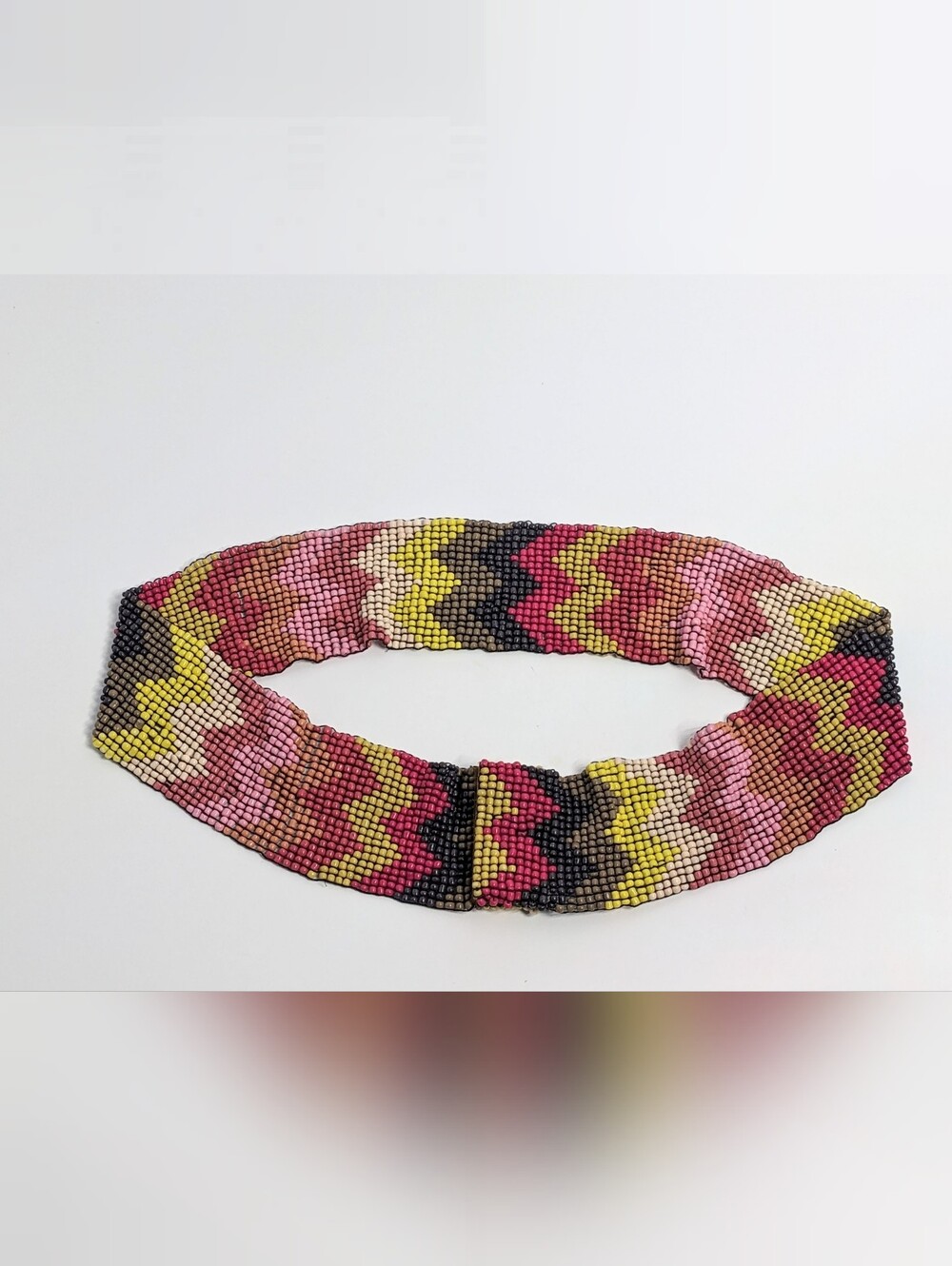 LOFT Geometric Seed Bead Stretch Waist Belt, Snap Fastener, Sz M, 27.5" Relaxed